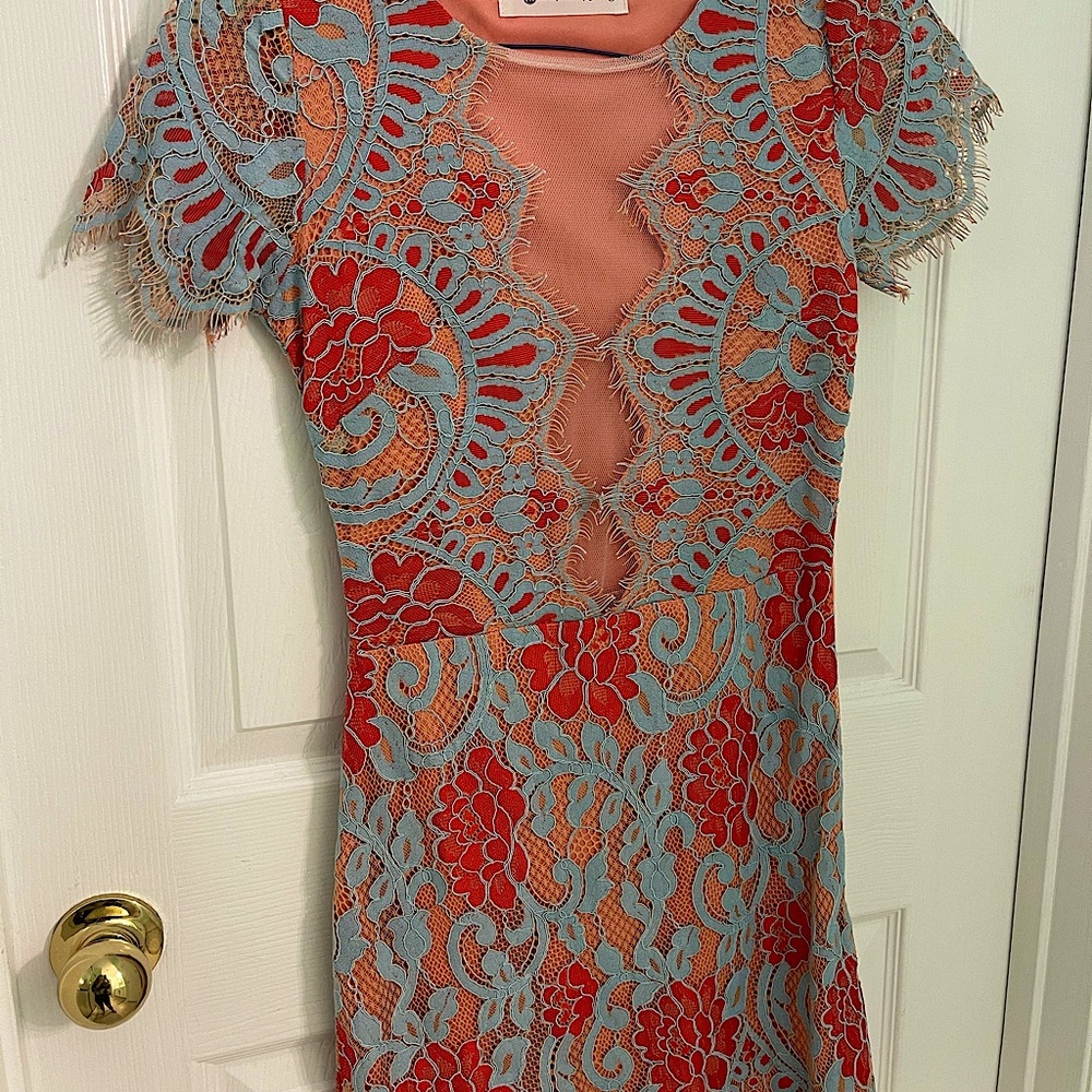 Coral, Peach, & Blue Lace Dress